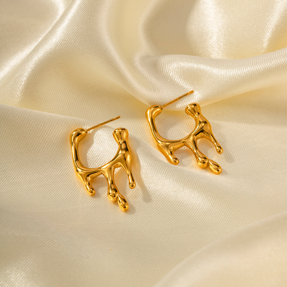 TFC Melting Square Gold Plated Hoop Earrings
