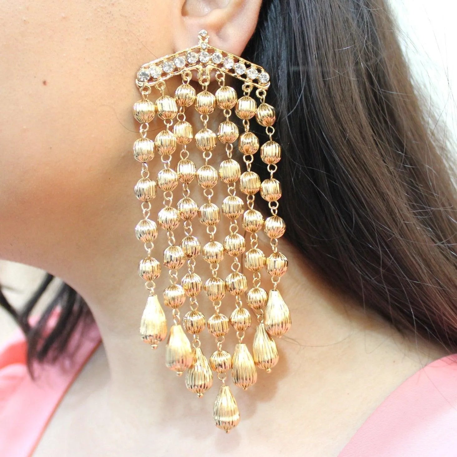TFC Vortex Light Crystal Gold Plated Dangler Earrings