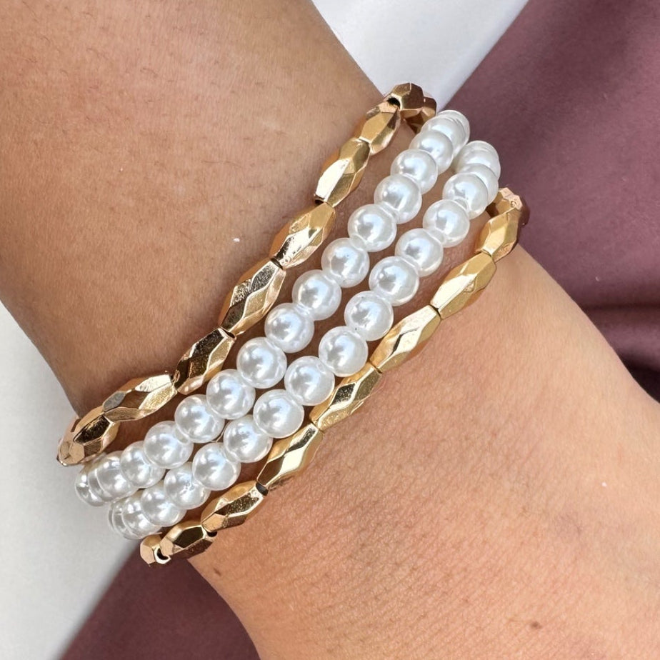 TFC Pearl And Gold Edit Gold Plated Bracelet (set of 4)