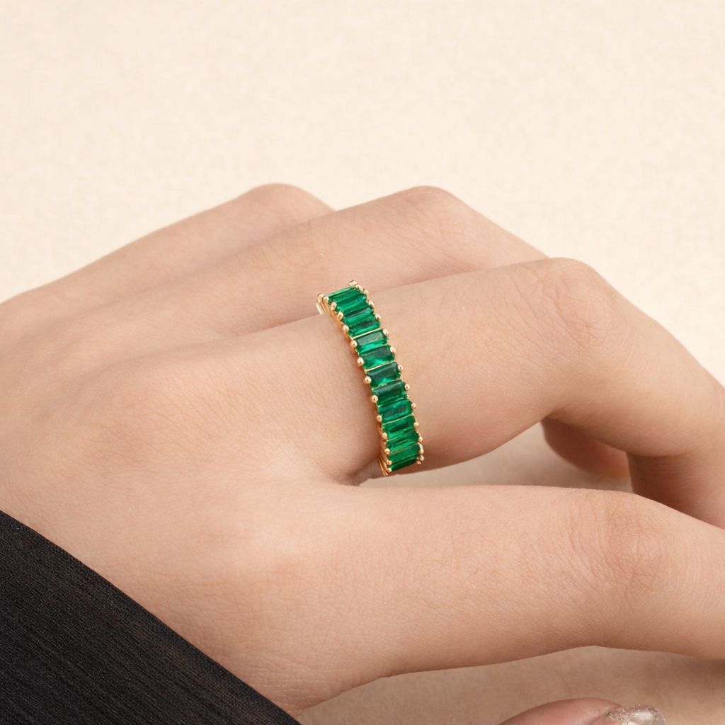 TFC Green Emerald Gold Plated Adjustable Ring