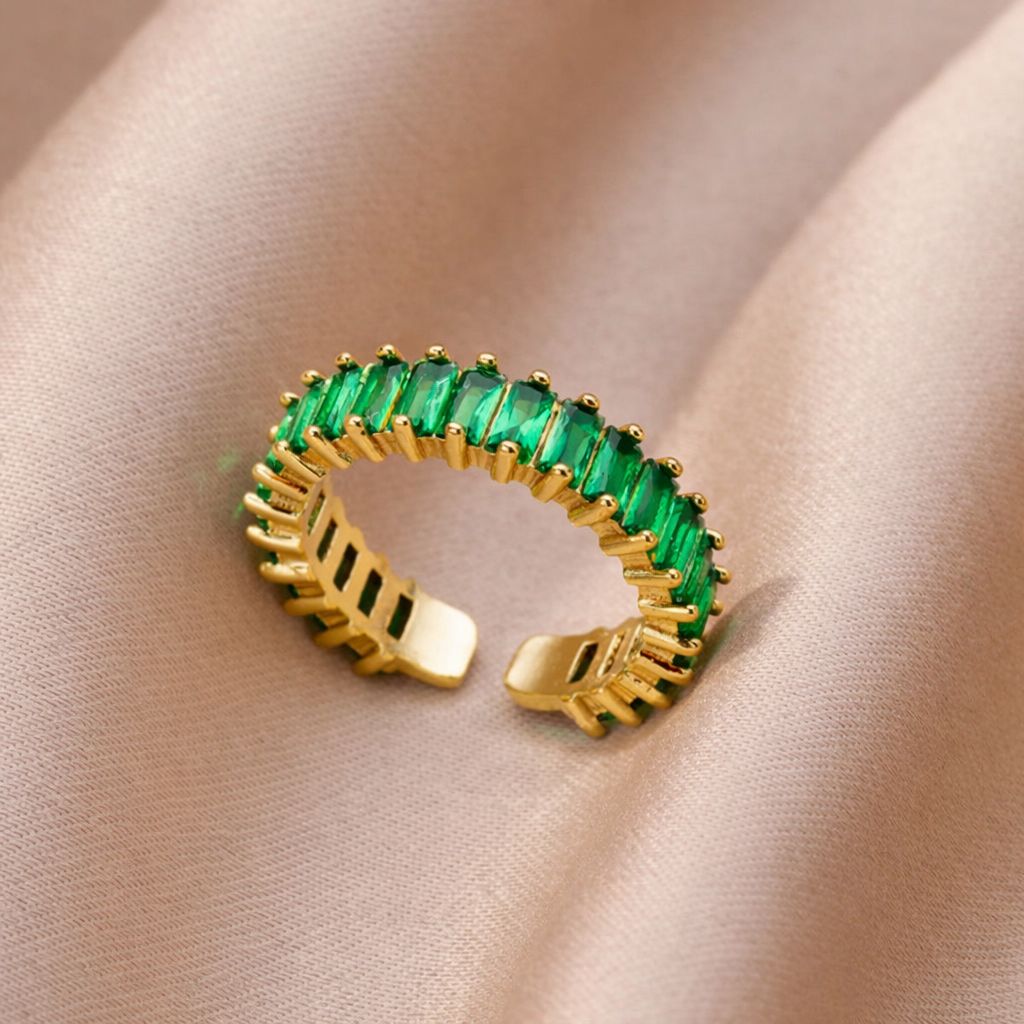 TFC Green Emerald Gold Plated Adjustable Ring
