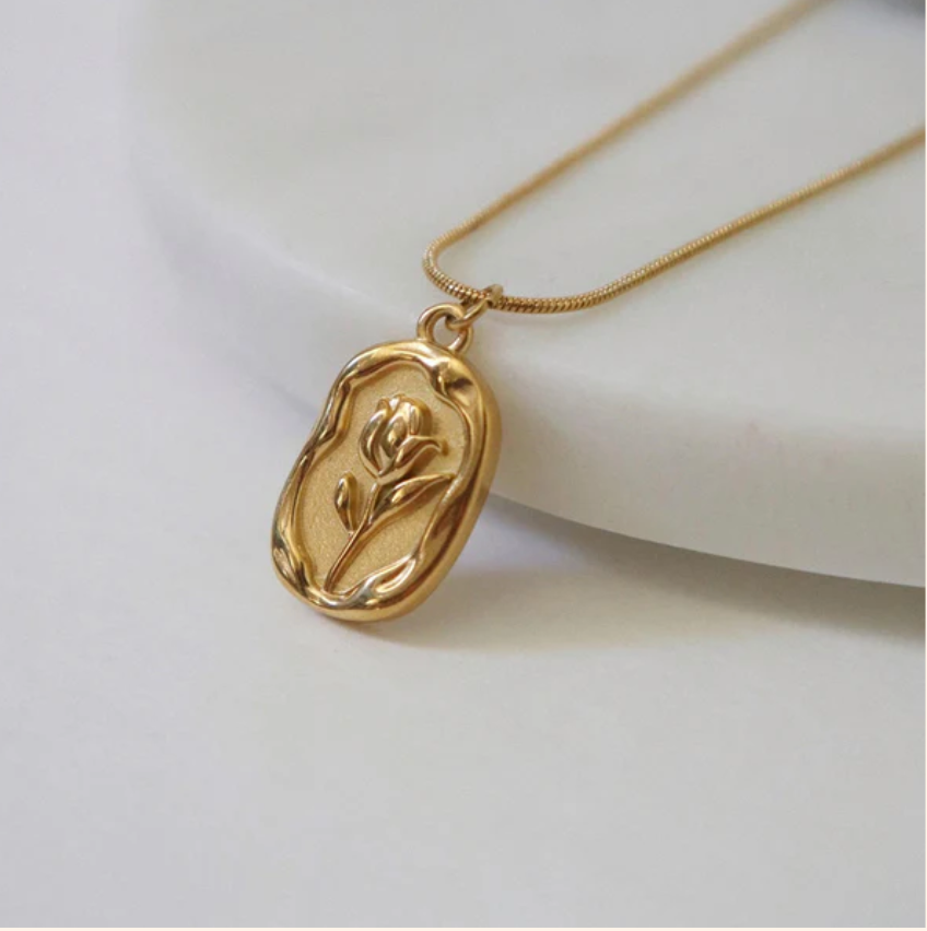 TFC Rose Crafted Gold Plated Pendant Chain Necklace