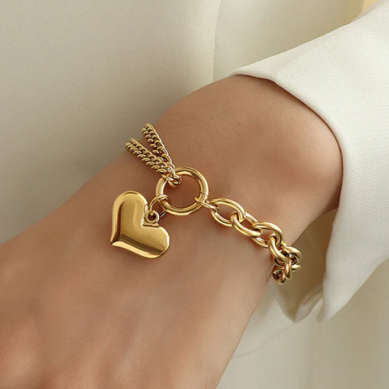 TFC Heart Charm Gold Plated Bracelet - Main Image