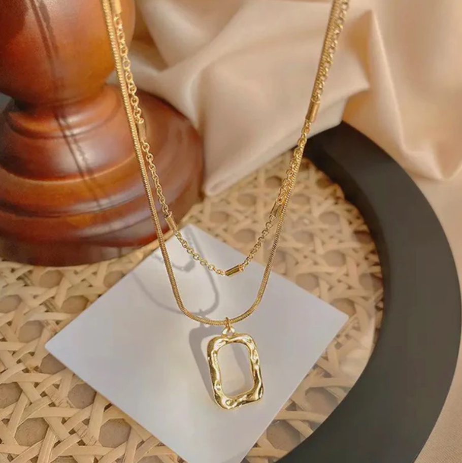TFC Casual Square Gold Plated Layered Necklace