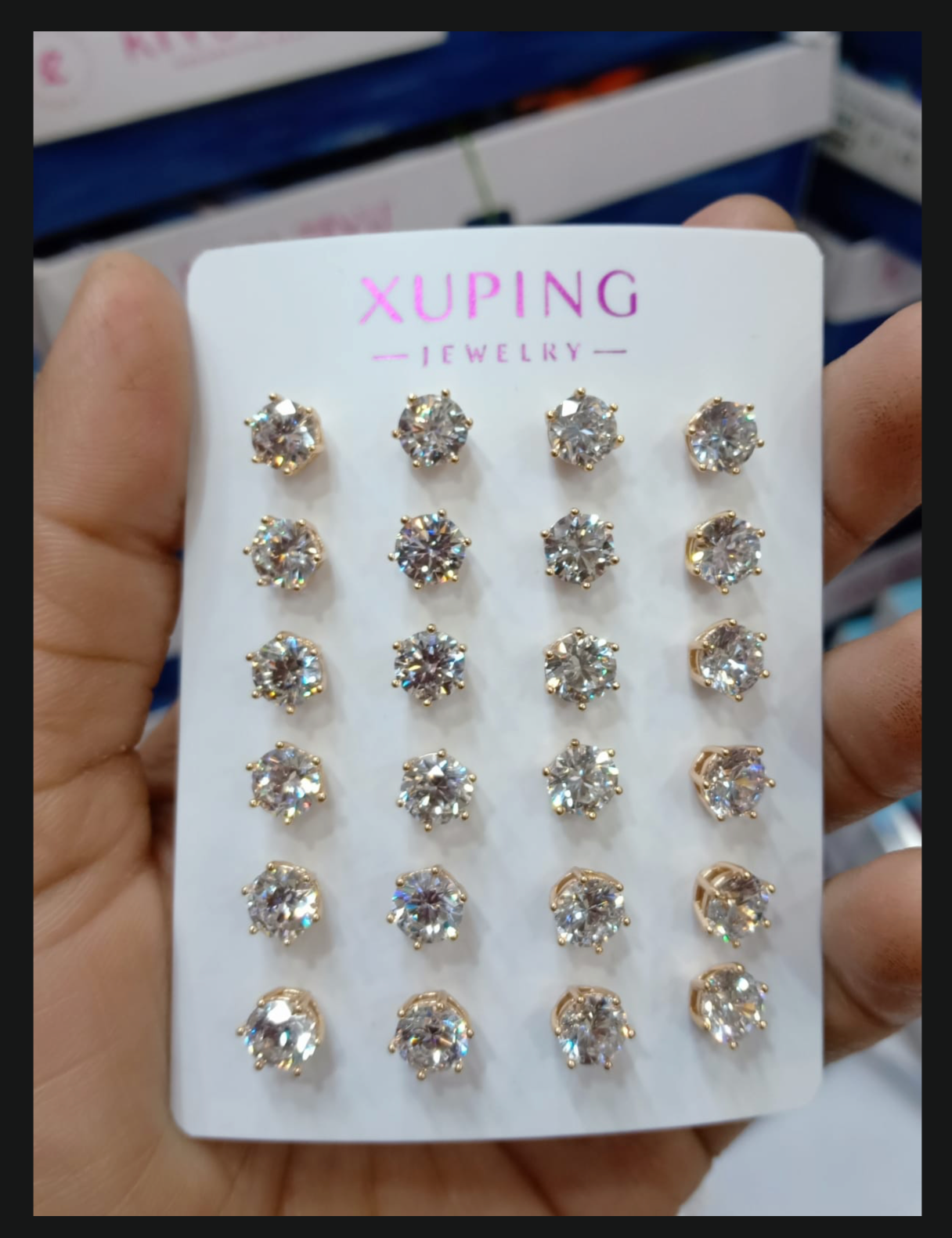 TFC White Stone Gold Plated Stud Earrings