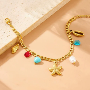 TFC Multi Color Charm Chain Gold Plated Bracelet