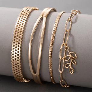 TFC Leaf & Loopy Gold Plated Bracelet (set of 4)