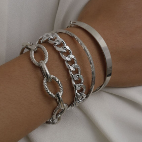 TFC Texture Oval Silver Plated Bracelet (set of 4)