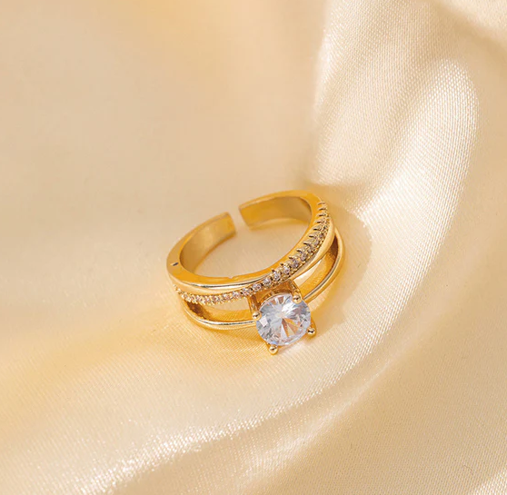 TFC Adjustable Big Diamond Gold Plated Ring