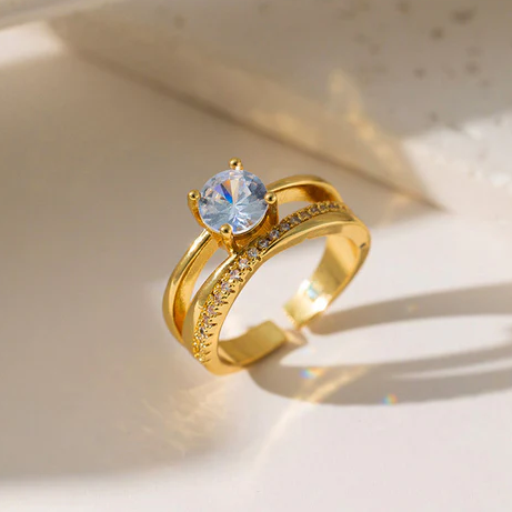 TFC Adjustable Big Diamond Gold Plated Ring