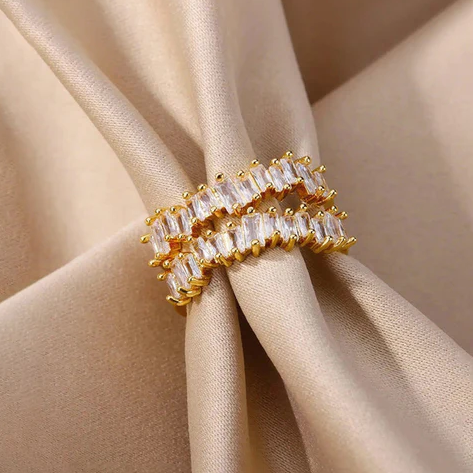 TFC Adjustable Double Crown Stone Gold Plated Ring