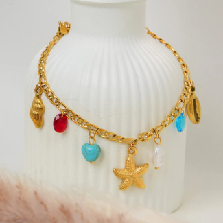 TFC Multi Color Charm Chain Gold Plated Bracelet
