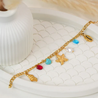 TFC Multi Color Charm Chain Gold Plated Bracelet
