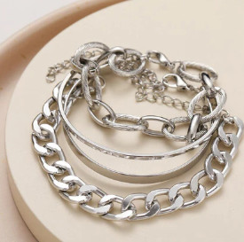 TFC Texture Oval Silver Plated Bracelet (set of 4)