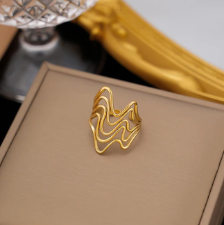 TFC Waveform Gold Plated Adjustable Ring