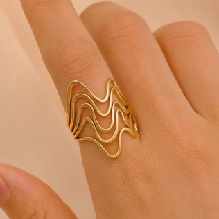 TFC Waveform Gold Plated Adjustable Ring