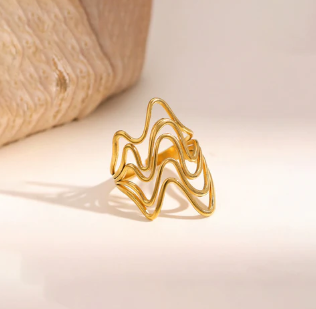 TFC Waveform Gold Plated Adjustable Ring