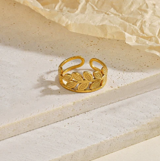 TFC Textured Leaf Gold Plated Adjustable Ring