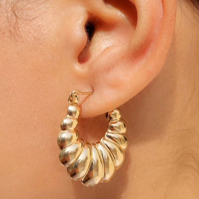TFC Full Croissant Gold Plated Hoop Earrings