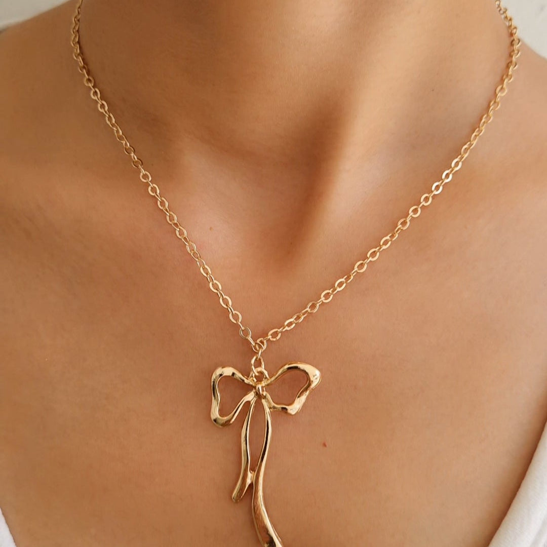 TFC Fancy Bow Gold Plated Pendant Necklace