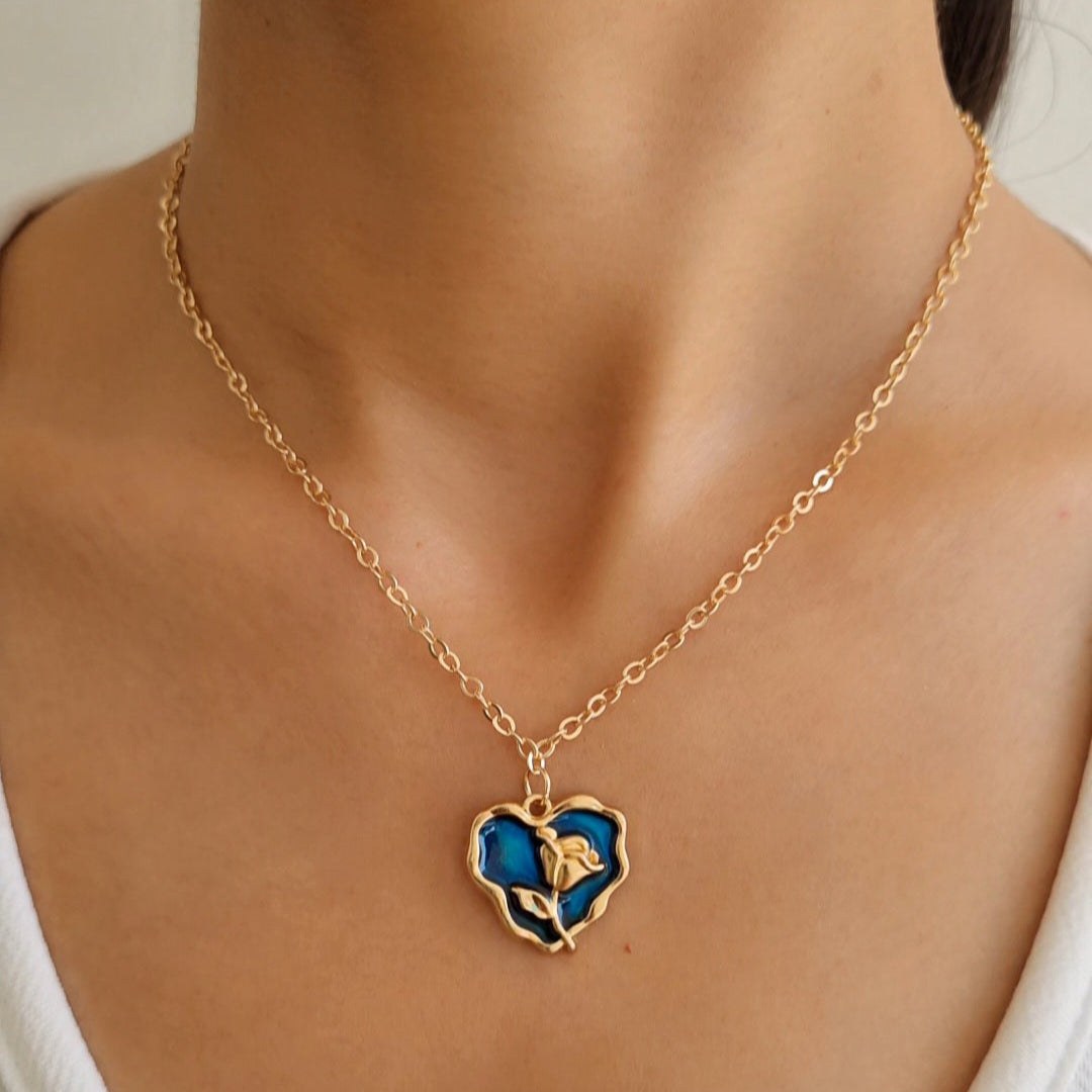 TFC Sea Blue Rose Gold Plated Pendant Necklace