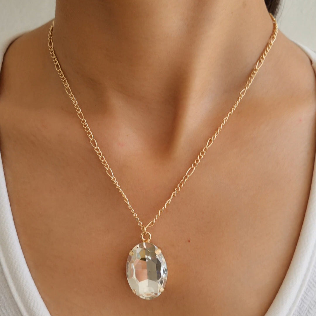 TFC White Oval Diamond Gold Plated Pendant Necklace