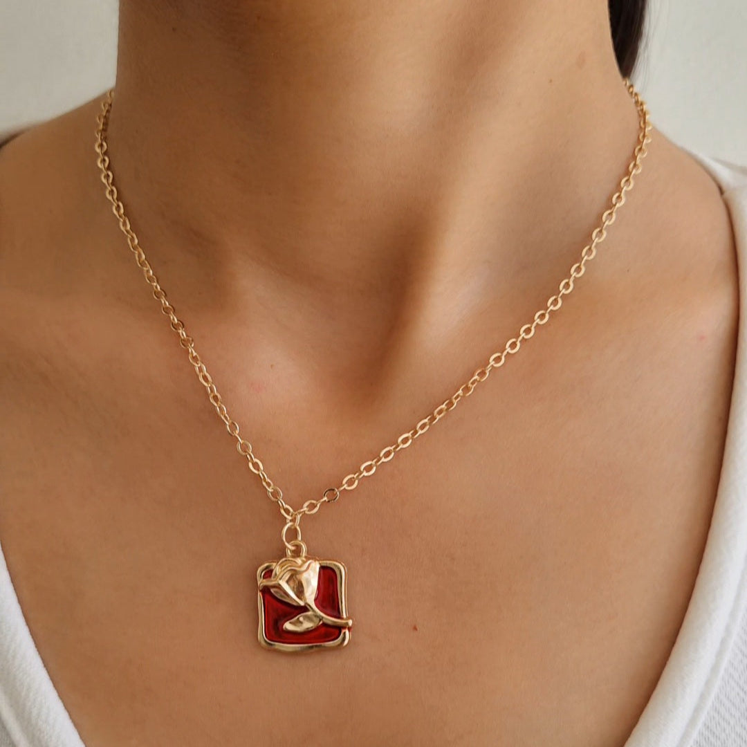 TFC Red Rose Gold Plated Pendant Necklace