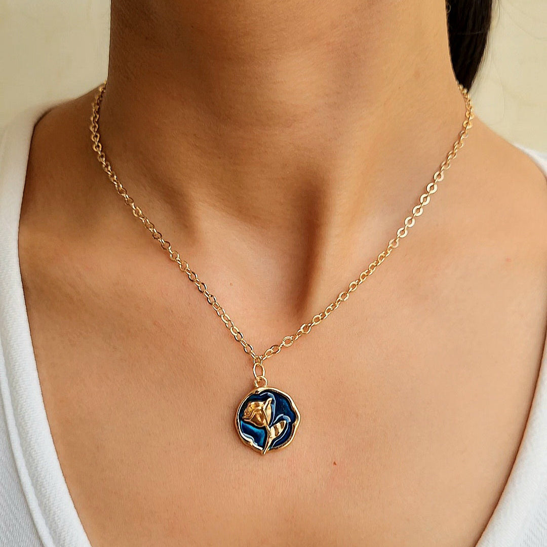 TFC Blue Rose Gold Plated Pendant Necklace
