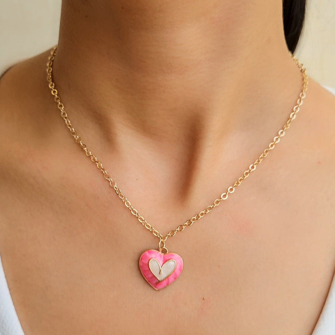TFC Pink Heart Gold Plated Pendant Necklace