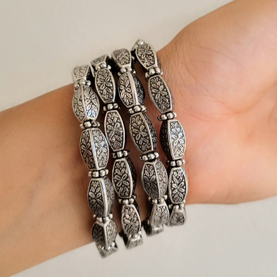 TFC Ancient Echo Oxidised Silver Plated Bracelet (set of 4)