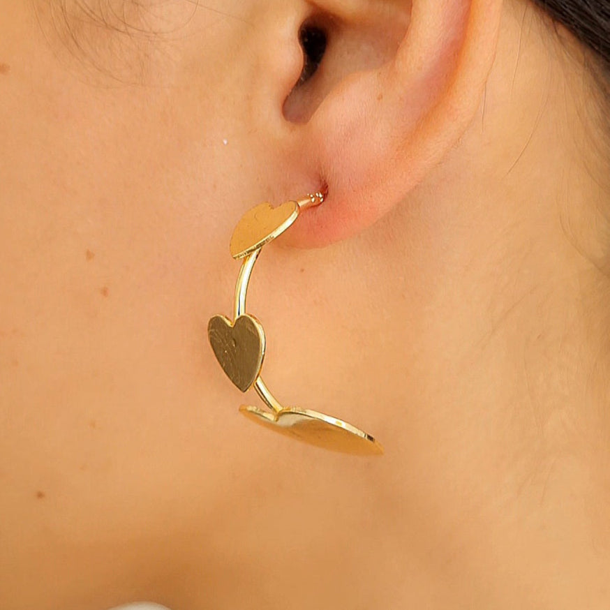 TFC Heart Trio Gold Plated Hoop Earrings