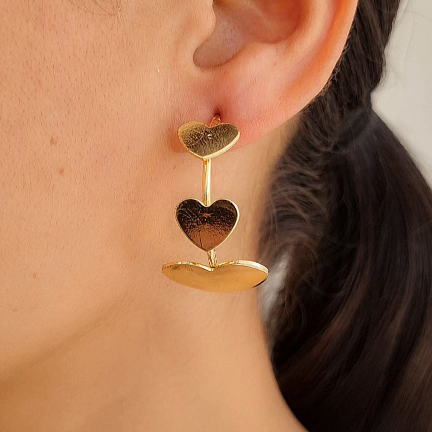 TFC Heart Trio Gold Plated Hoop Earrings