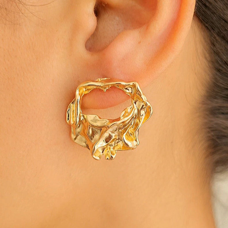 TFC Molten Metal Bold Gold Plated Stud Earrings
