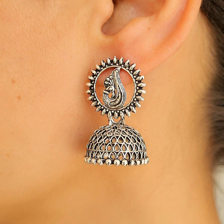 TFC Swan Jhumka Oxidised Dangler Earrings
