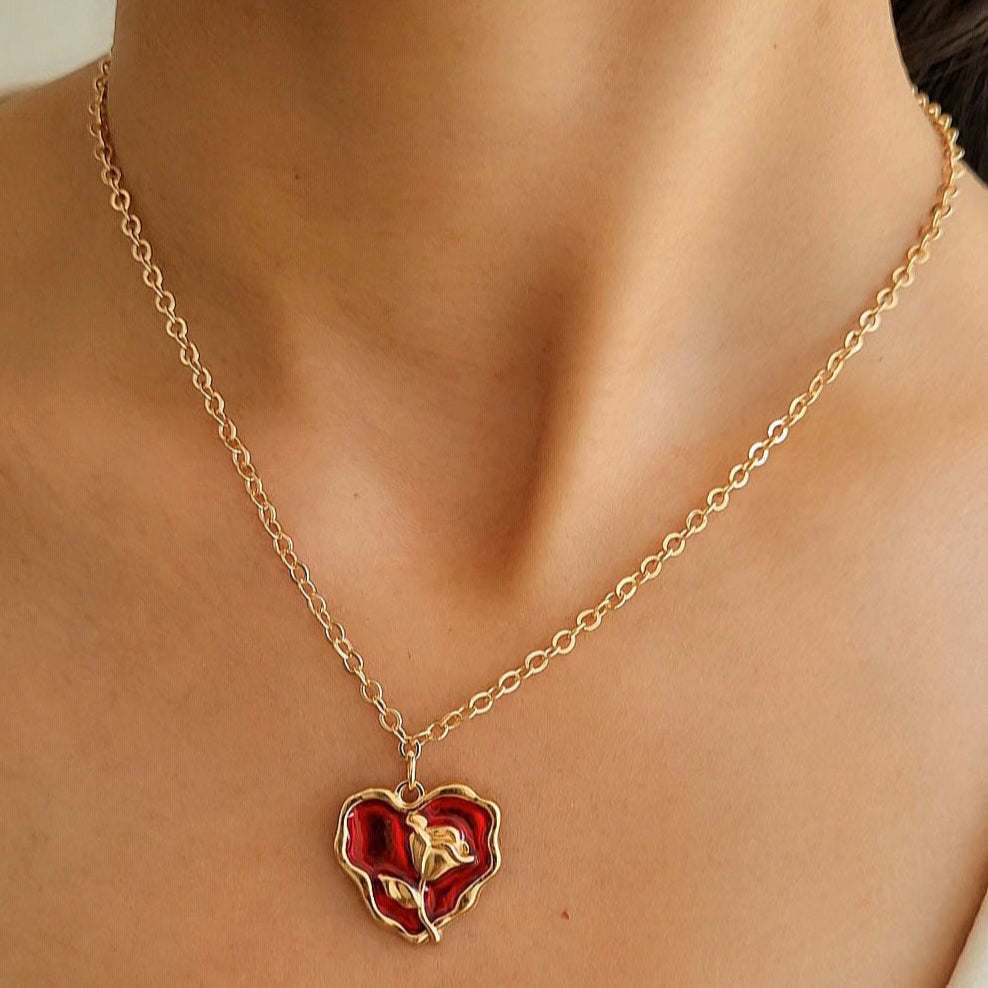 TFC Red Heart Gold Plated Pendant Necklace