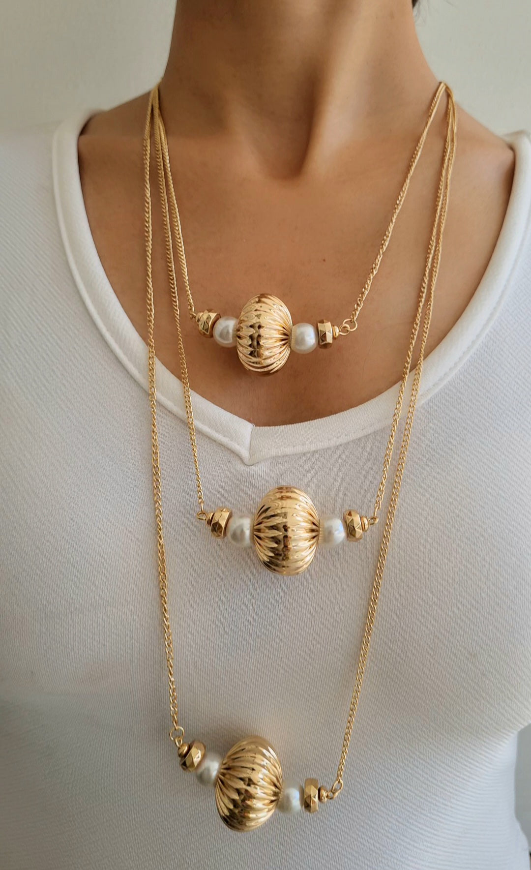 TFC Vortex Bead Trio Gold Plated Layered Necklace