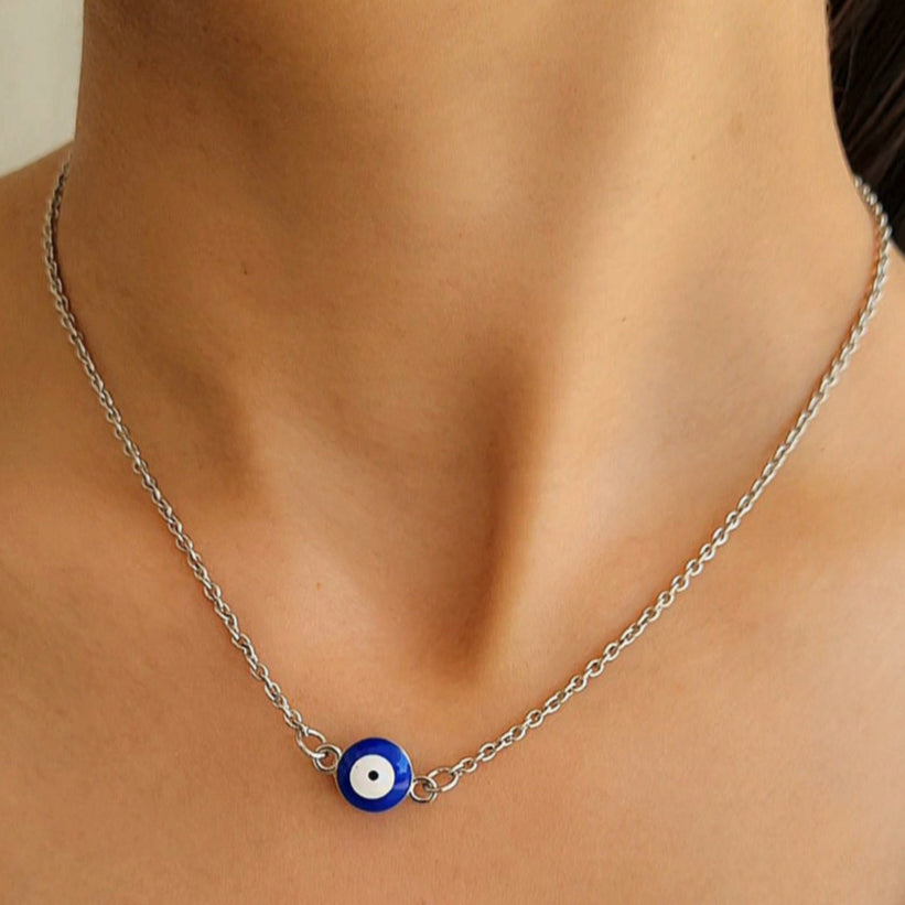 TFC Round Evil Eye Silver Plated Pendant Necklace