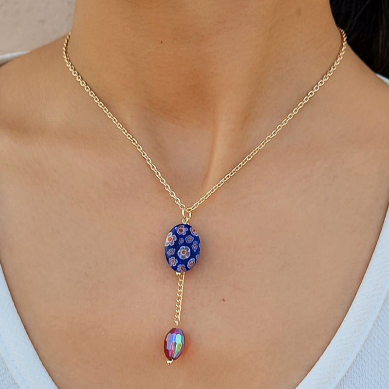 TFC Blue Bead Gold Plated Pendant Necklace