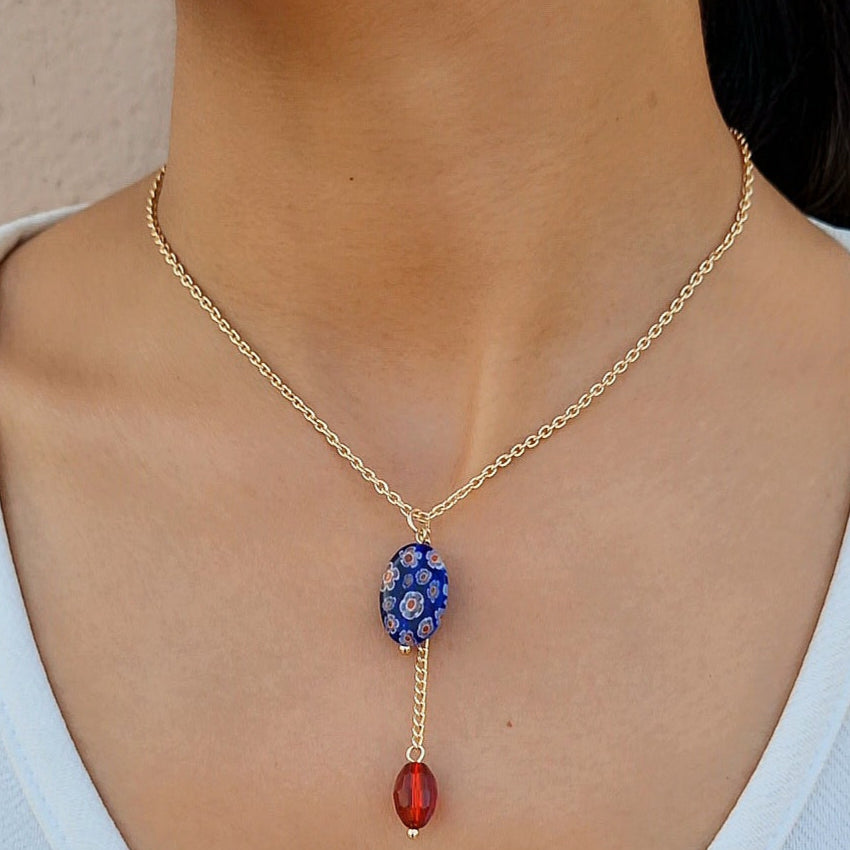 TFC Blue Bead Gold Plated Pendant Necklace