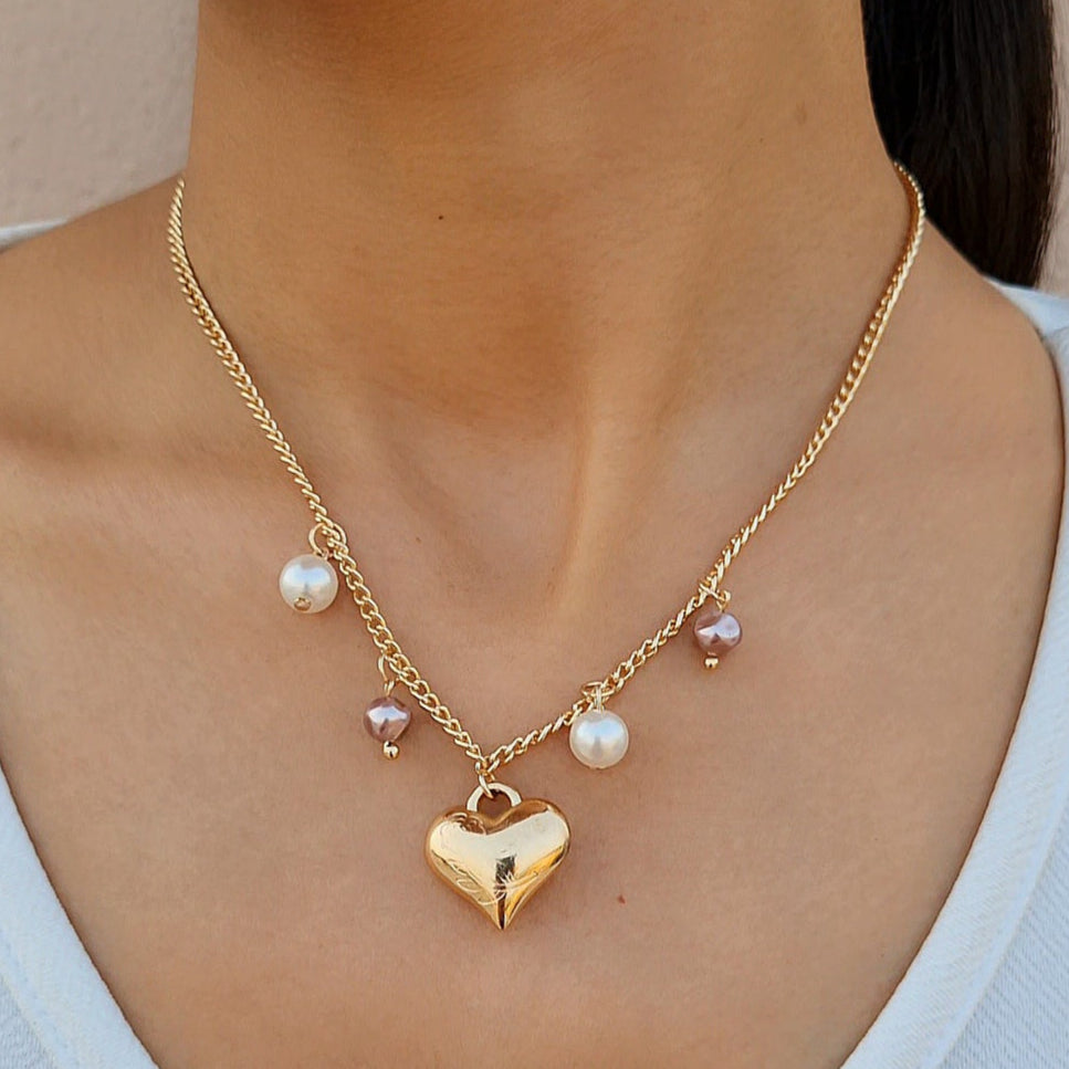 TFC Heart With Charms Gold Plated Necklace
