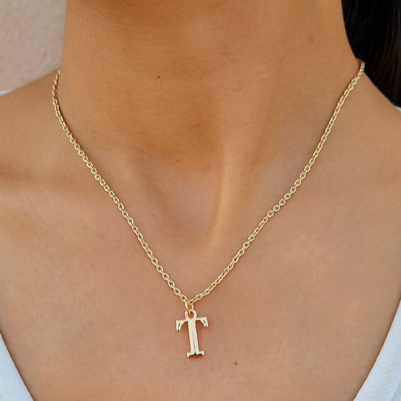TFC Small Letter T - Gold Plated Pendant Necklace