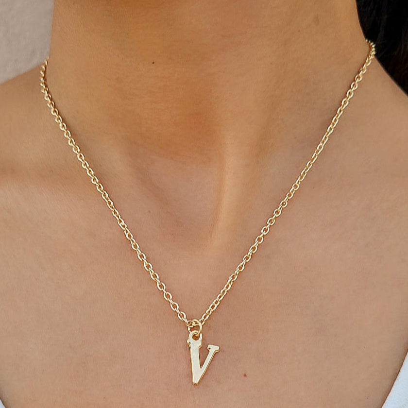 TFC Small Letter V - Gold Plated Pendant Necklace