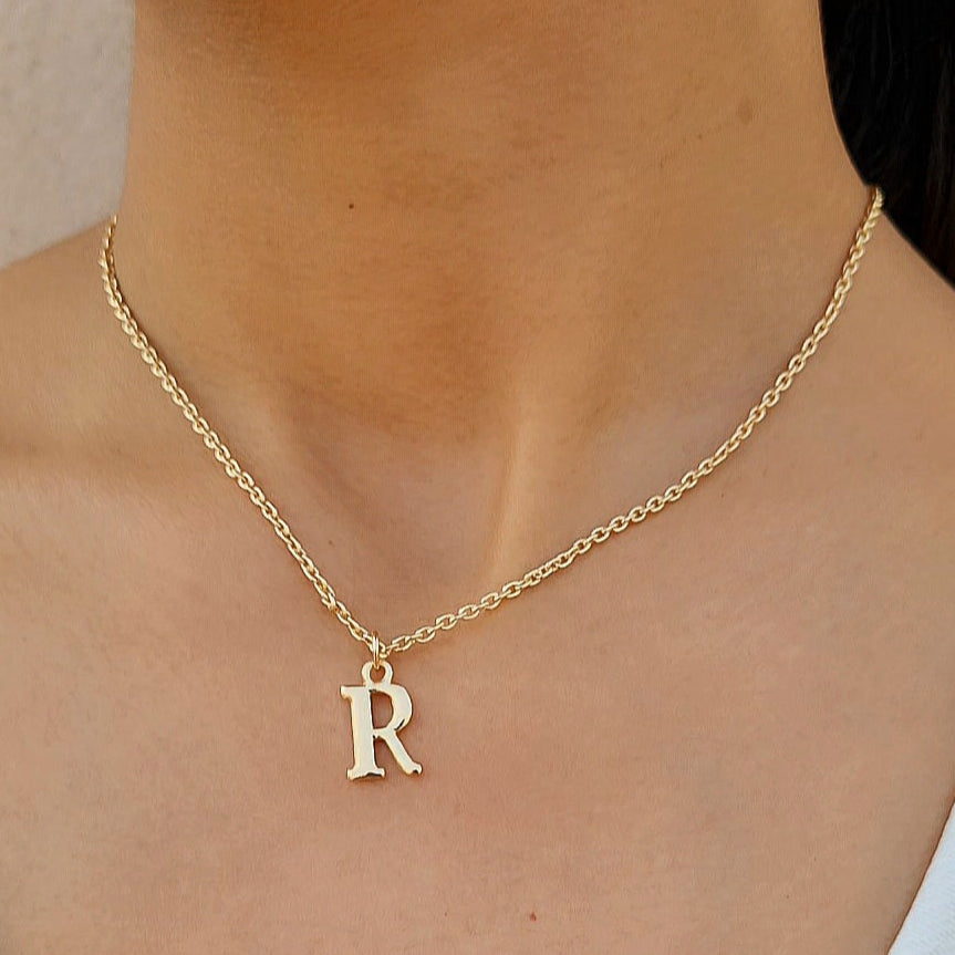 TFC Small Letter R - Gold Plated Pendant Necklace