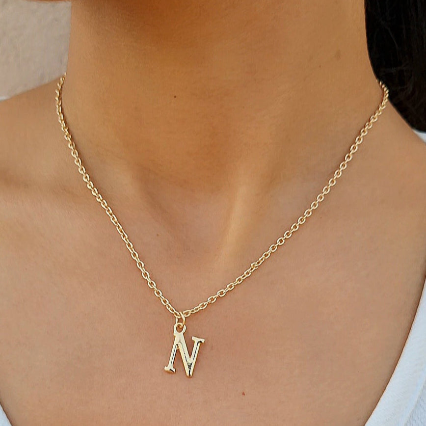 TFC Small Letter N - Gold Plated Pendant Necklace