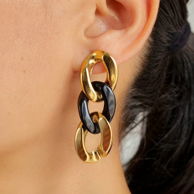TFC Black And Gold Plated Earrings