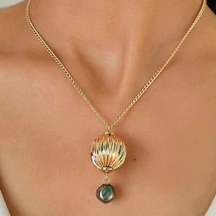 TFC Emerald Dusk Drop Gold Plated Pendant Necklace