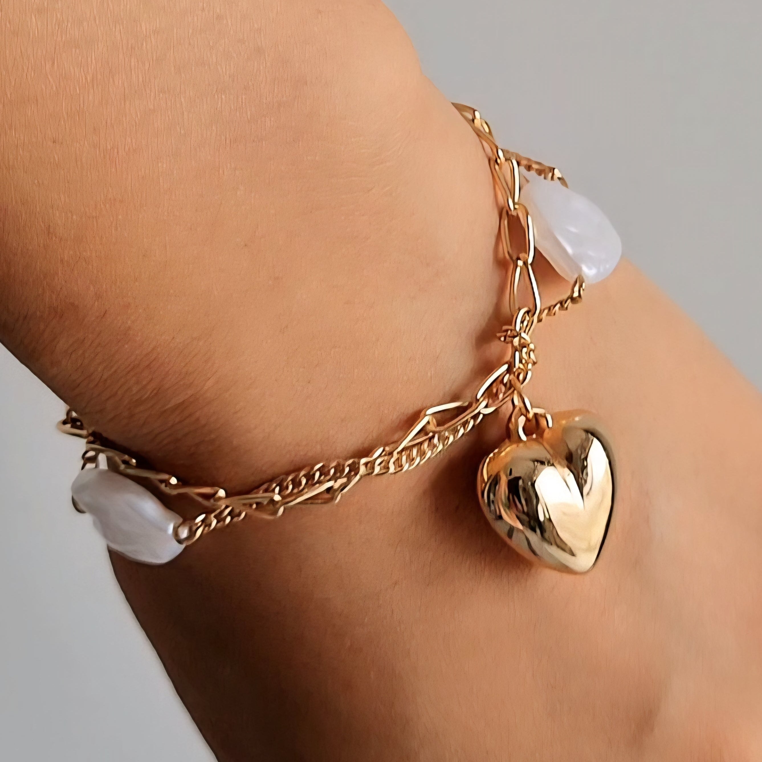 TFC Pearl Heart Charms Gold Plated Bracelet