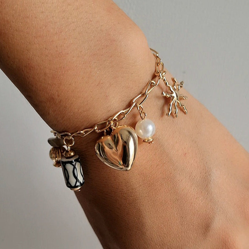 TFC Heart Sun Bead Charm Gold Plated Bracelet