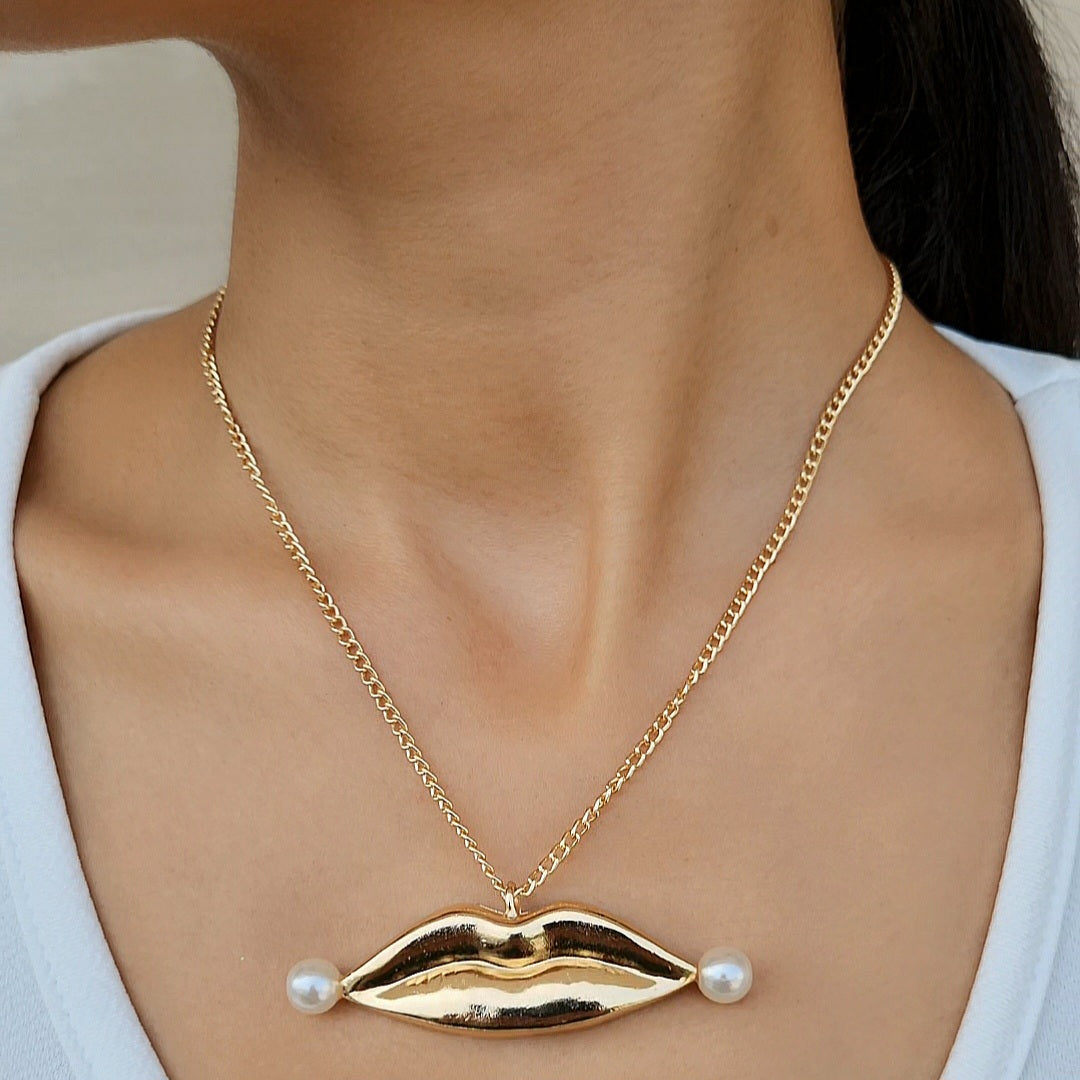 TFC Lips Gold Plated Pendant Necklace