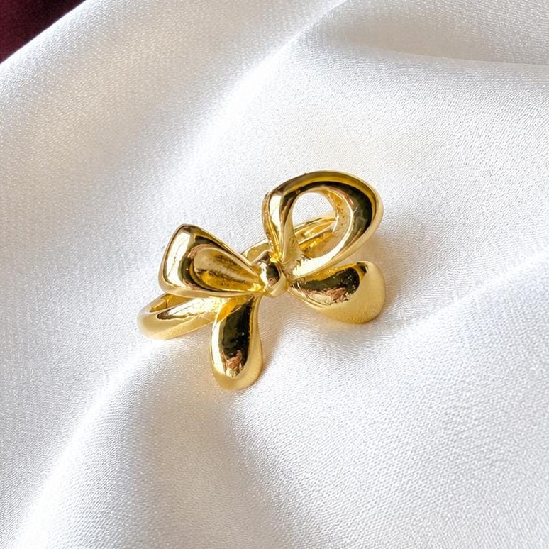 TFC Bubbly Bow Gold Plated Adjustable Ring